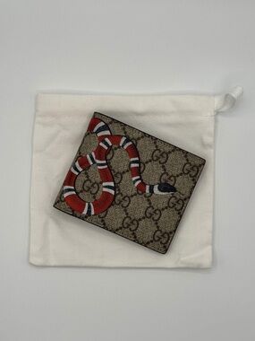 Gucci Brown GG Supreme Money Clip with Red & White Snake Motif